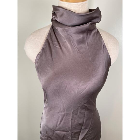 Anine Bing Eliana Silk Halterneck Maxi Dress in Iron Brown Size Small - Picture 4 of 9